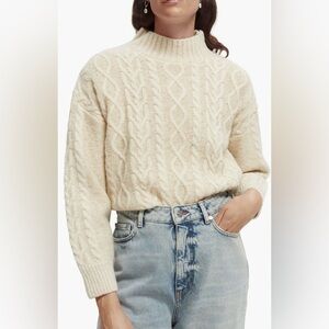 Scotch & Soda Metallic Wool Blend Cable Sweater - Cream